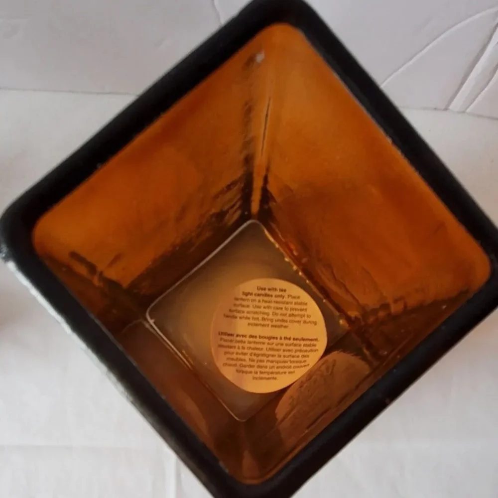 Pier 1 Two Rust Color Metal Candle Holders Glass Insert Lanterns